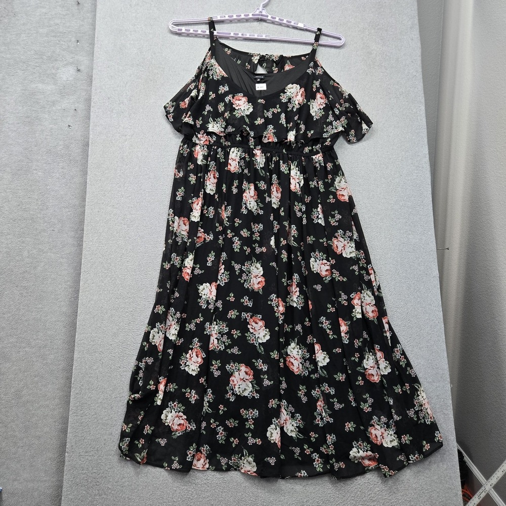Torrid Women Dress 6 Black Floral Fit & Flare Maxi Romantic Cold Shoulder